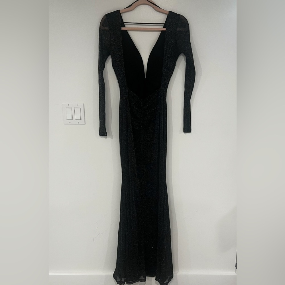 Lulus Feeling Sultry Black Sparkly Long Sleeve Backless Maxi Dress Women’s Sz S - Picture 5 of 14